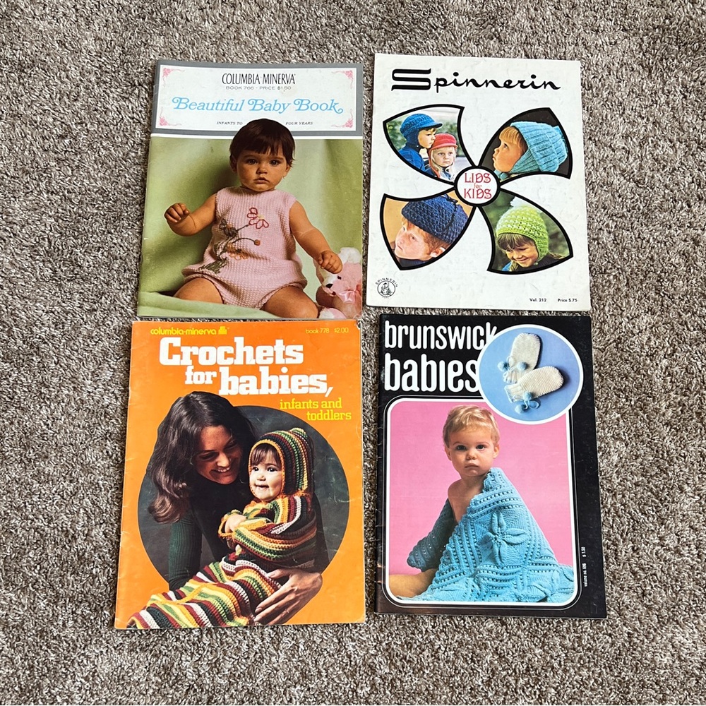 Vintage Baby Clothes Crochet Knit 4 Pattern Books 1967-1974 Brunswick Spinnerin